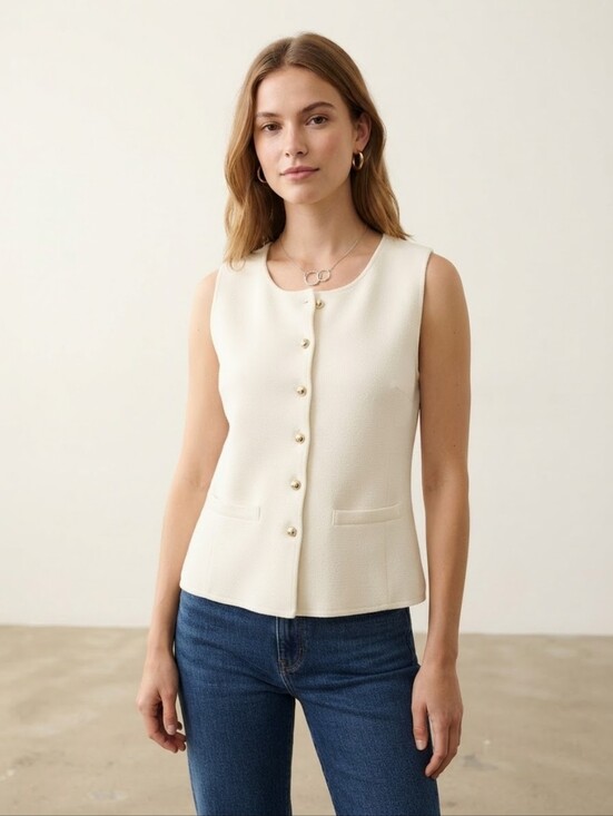 H&M Tops - H&M Cream Sleeveless Button-Front Knit Tank